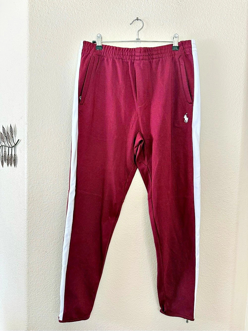 Polo Ralph Lauren Double-Knit Track Pants Burgundy & White Size M
